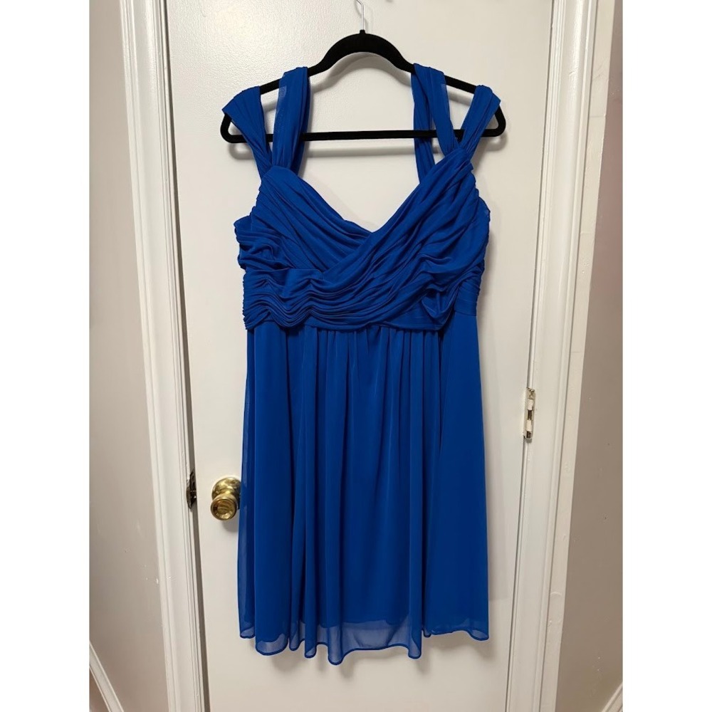 Davids Bridal Azazie Ruched Front Chiffon Sleeveless Blue‎ Dress Plus 20